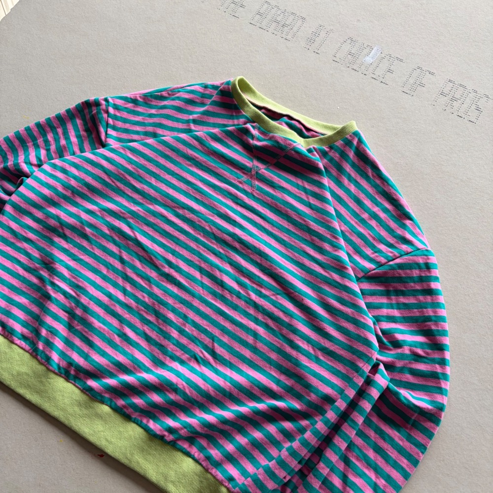 Y2K Unbranded Striped Crewneck Sweatshirt Pink Teal Green